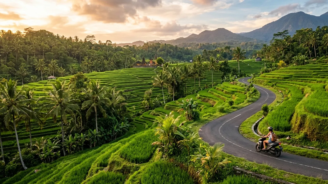 Woman drive bike on Bali